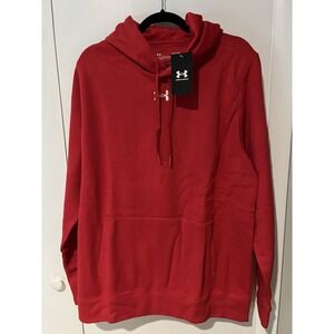 NWT Under Armour Men's Pullover Sweatshirt Hoodie Large Red Center Logo Hooded